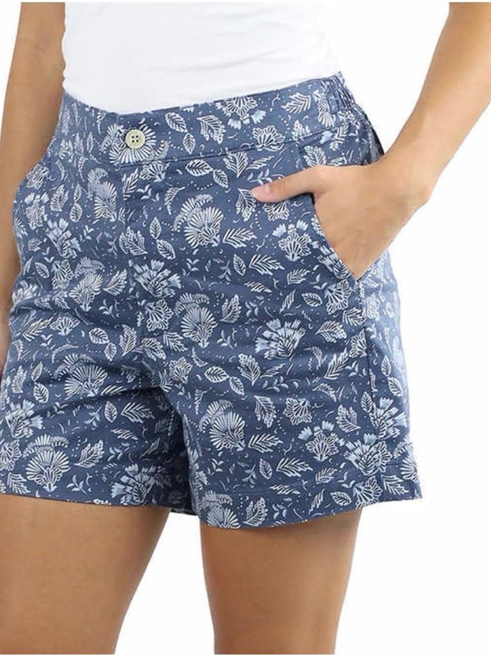 Jachs Girlfriend Stretch Satin Chino Shorts Blue Floral Medium NWT